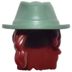 Mini Doll, Hair Combo, Hair with Hat, Long Wavy Over Right Shoulder with Molded Sand Green Cowboy Hat Pattern