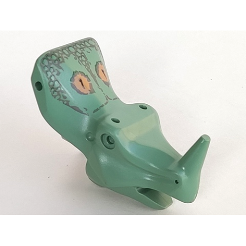Деталь LEGO 40389pb01 Dinosaur Head Crested Neck, Nose Horn and Pin with Dark Gray Markings Pattern