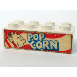Brick 2 x 4 with Popcorn with 3 White Stripes on Bag Pattern both sides (Stickers) - Set 6390