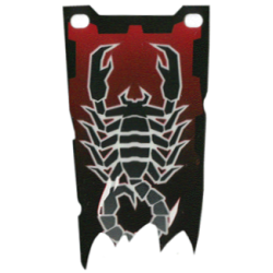 Plastic Part for Sets 8802, 8874, 8876 and 8877 - Black and Dark Red Flag with Short Tatters with Scorpion Pattern