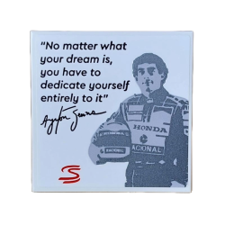 Tile 4 x 4 with Black 'Ayrton Senna' Image, Quote and Signature, Red Logo Pattern (Sticker) - Set 10330