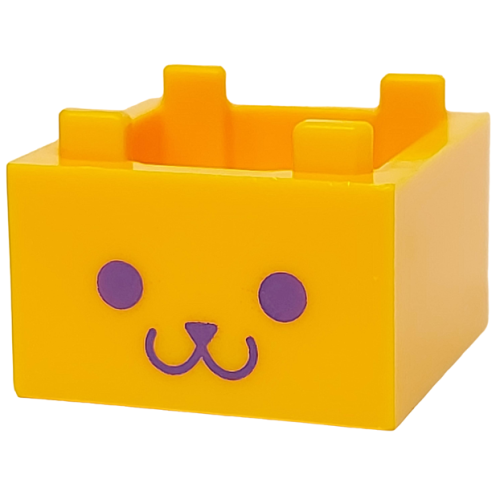 Деталь LEGO 2821pb02 Container, Box 2 x 2 x 1 - Top Opening with Raised Inner Bottom with Dark Purple Cat Face Pattern