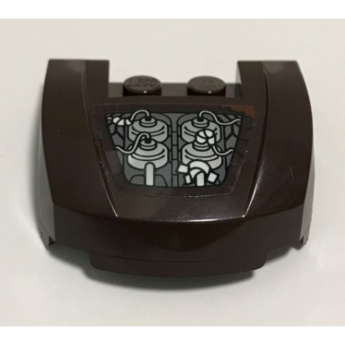 Деталь LEGO 98835pb026L Vehicle, Mudguard 3 x 4 x 1 2/3 Curved Front with Exposed Engine Compartment with Silver Parts Pattern Model Left Side (Sticker) - Set 70228