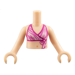 Torso Mini Doll Girl Dark Pink and White Bikini Top with Magenta Edges Pattern, Light Nougat Arms with Hands