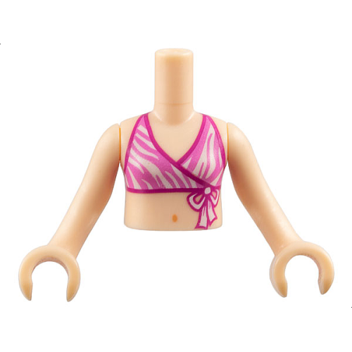 Деталь LEGO FTGpb128c01 Torso Mini Doll Girl Dark Pink and White Bikini Top with Magenta Edges Pattern, Light Nougat Arms with Hands