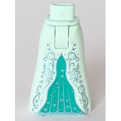 Mini Doll Hips and Skirt Full Length with Ornate Silver Starfish and Shells and Dark Turquoise Inset Pattern - Thick Hinge