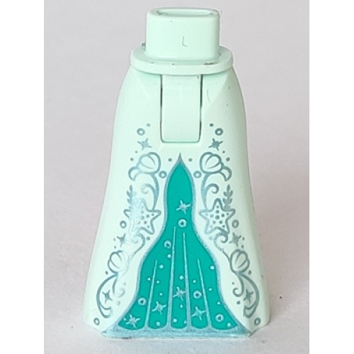 Деталь LEGO 15875c00pb027 Mini Doll Hips and Skirt Full Length with Ornate Silver Starfish and Shells and Dark Turquoise Inset Pattern - Thick Hinge