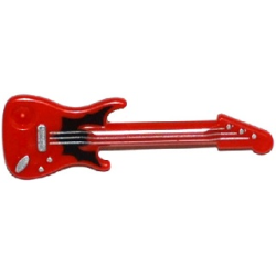Minifigure, Utensil Musical Instrument, Guitar Electric with Silver Strings, Bridge, and Output Jack and Black Bat Pattern