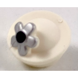 Minifigure, Hat with Small Pin, Pillbox Hat with Flower with Black Center and Silver Petals Pattern