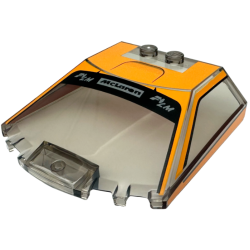Windscreen 6 x 6 x 1 1/3 Straight Sides with Orange and Black Window Frame Outline, Roof, and 'LM' and 'McLaren' Pattern Windscreen 6 x 6 x 1 1/3 Straight Sides with Orange and Black Window Frame Outline, Roof, and 'LM' and 'McLaren' Pattern