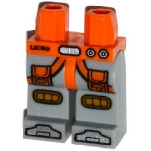 Деталь LEGO 970c86pb17 Hips and Light Bluish Gray Legs with 'LICHO', Orange Pockets and Harness, Knee Pads and Silver Boots Pattern