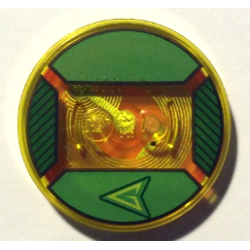 Dimensions Toy Tag 4 x 4 x 2/3 with 2 Studs and Trans-Orange Bottom with Stylized Lime Capital Letter G in Black Arrowhead on Green Background Pattern (Green Arrow) Dimensions Toy Tag 4 x 4 x 2/3 with 2 Studs and Trans-Orange Bottom with Stylized Lime Capital Letter G in Black Arrowhead on Green Background Pattern (Green Arrow)