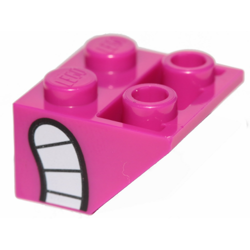 Деталь LEGO 3660pb022 Slope, Inverted 45 2 x 2 with Flat Bottom Pin with Smile with White Teeth Pattern on Side (Queen Watevra Wa'Nabi Mouth)