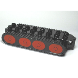 Duplo Bulldozer Base with Treads with 8 Red Wheels Pattern (Bob the Builder Muck)
