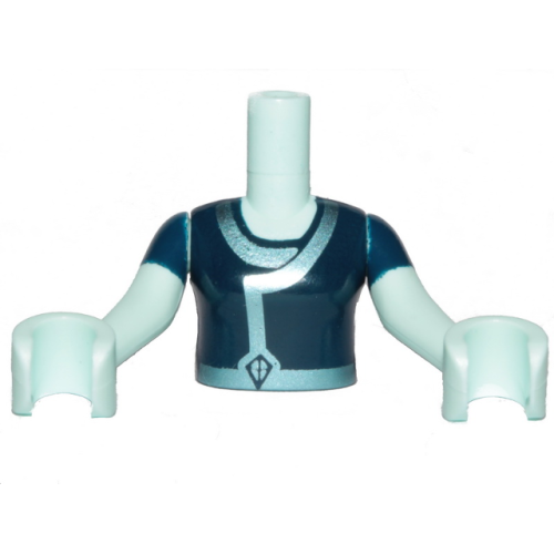 Деталь LEGO FTGpb235c01 Torso Mini Doll Girl Dark Blue Tunic with Silver Blue Rim Pattern, Light Aqua Arms with Hands with Dark Blue Sleeves