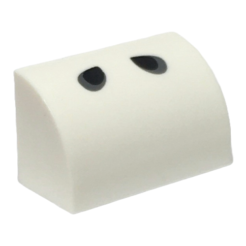 Деталь LEGO 37352pb004 Slope, Curved 1 x 2 with Bottom Stud Holder with Black and Dark Bluish Gray Tear Drops Pattern (Super Mario Dry Bones Nostrils)