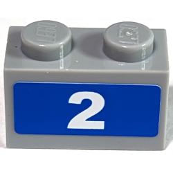 Brick 1 x 2 with White Number 2 on Blue Background Pattern (Sticker) - Set 7641 Brick 1 x 2 with White Number 2 on Blue Background Pattern (Sticker) - Set 7641
