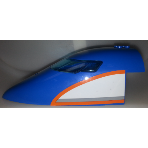 Деталь LEGO 54092c02pb02 Aircraft Fuselage Forward Top Curved 8 x 16 x 5 with Trans-Light Blue Glass with Orange, Light Bluish Gray, White Pattern on Both Sides (Stickers) - Set 60104