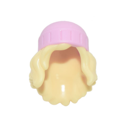 Mini Doll, Hair Combo, Hair with Hat, Long Wavy with Molded Bright Pink Beanie Pattern