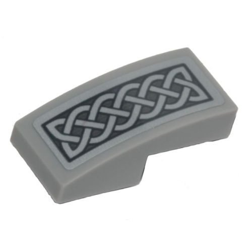 Деталь LEGO 11477pb140 Slope, Curved 2 x 1 x 2/3 with Light Bluish Gray Braided Ornament on Dark Bluish Gray Background Pattern (Sticker) - Set 76208