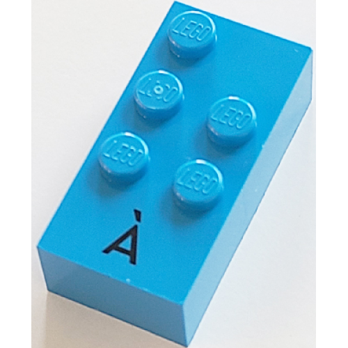Деталь LEGO 60291pb01 Brick, Braille 2 x 4 with 5 Studs with Black Capital Letter A with Grave (À) Pattern (dots-12356 ⠷) (French with Antoine Numbers)