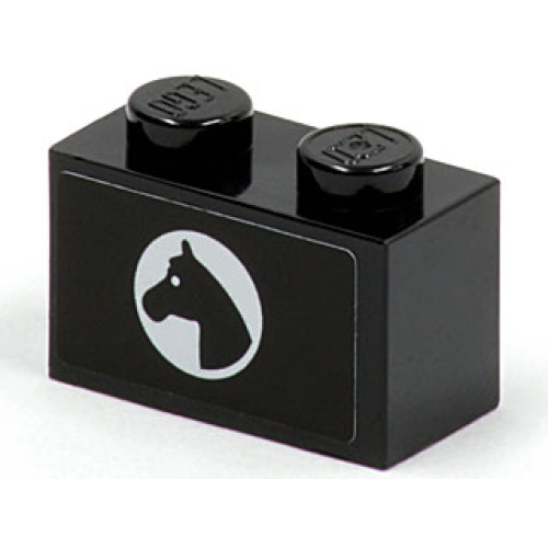 Деталь LEGO 3004pb076L Brick 1 x 2 with Horse Head in White Circle Pattern Model Left Side (Sticker) - Set 7635