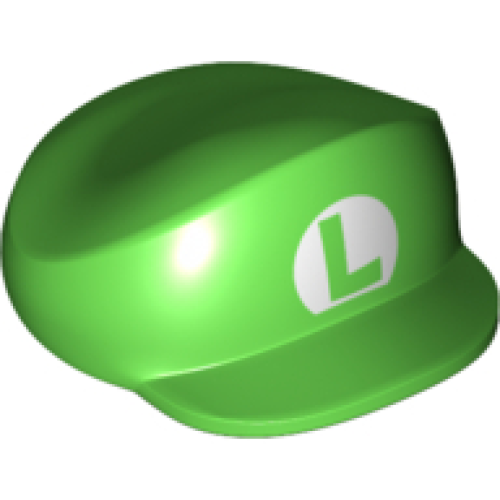 Деталь LEGO 77710pb01 Large Figure Headgear, Luigi Cap with Capital Letter L in White Oval Pattern (Regular Luigi)