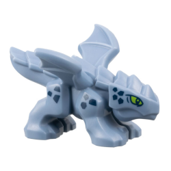Dragon, Baby with 4 Feet and Open Wings with Lime Eyes and Dark Blue Scales Pattern (Riyu)