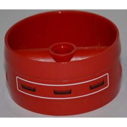 Деталь LEGO 41531pb005 Cylinder 4 x 4 x 1 2/3 with Pin Holes and Center Bar with 3 Black Vents inside White Rectangle Pattern (Sticker) - Set 8080