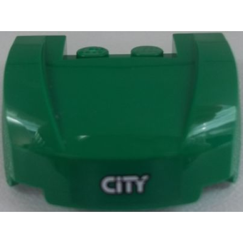 Деталь LEGO 98835pb011 Vehicle, Mudguard 3 x 4 x 1 2/3 Curved Front with 'CITY' on Green Background Pattern (Sticker) - Set 60052