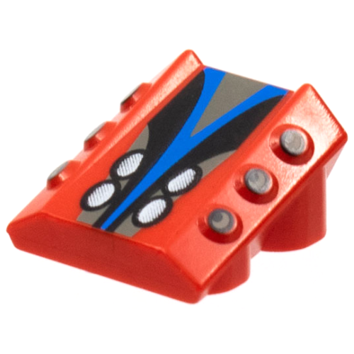 Деталь LEGO 30603pb09 Brick, Modified 2 x 2 No Studs, Sloped with 6 Side Pistons Raised with Dark Gray, Blue, and Black Panel with White Ovals Pattern