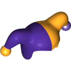 Minifigure, Headgear Jester's Cap with Dark Purple Right Side and Dark Purple Pom Pom Left Side Pattern Minifigure, Headgear Jester's Cap with Dark Purple Right Side and Dark Purple Pom Pom Left Side Pattern