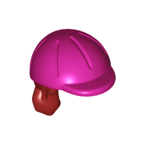 Деталь LEGO 92254pb02 Mini Doll, Hair Combo, Hair with Hat, Long Ponytail, Side Bangs, Hole in Back with Molded Magenta Horse Riding Helmet Pattern