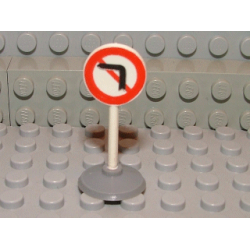 Road Sign with Post, Round with Left Turn Prohibited Pattern, Type 1 Base