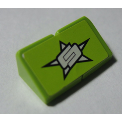 Stickered Assembly 2 x 1 x 2/3 with Stylized White 'CC' on Star Pattern (Sticker) - Set 8681 - 2 Slope 30 1 x 1 x 2/3