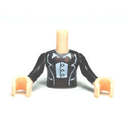 Torso Mini Doll Girl Black Jacket Formal with Bow Tie and Cummerbund Pattern, Light Nougat Arms with Hands with Black Sleeves