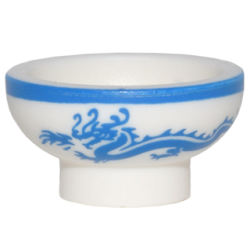 Minifigure, Utensil Bowl with Blue Rim and Dragon Pattern