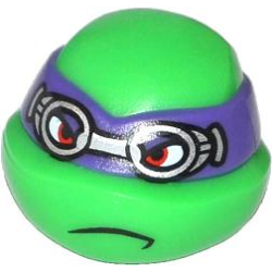 Minifigure, Head, Modified Ninja Turtle with Dark Purple Mask and Goggles Pattern (Donatello)