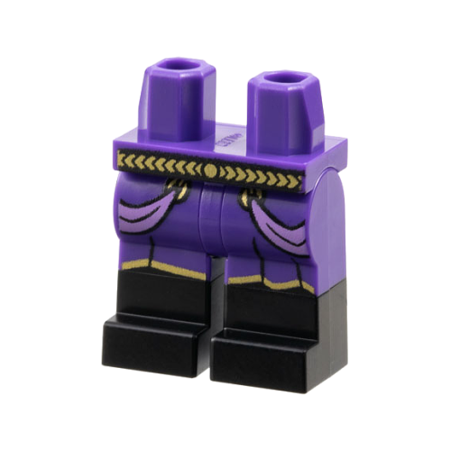 Деталь LEGO 970c00pb1685 Hips and Legs with Molded Black Lower Legs / Boots and Printed Gold Belt, Robe Trim and Medium Lavender Sash Ends Pattern