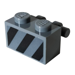 Brick, Modified 1 x 2 with Bar Handle on Side with Black and Dark Bluish Gray Danger Stripes Pattern (Sticker) - Set 76100 Brick, Modified 1 x 2 with Bar Handle on Side with Black and Dark Bluish Gray Danger Stripes Pattern (Sticker) - Set 76100