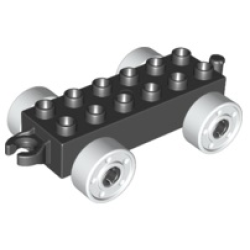 Duplo Car Base 2 x 6 with Open Hitch End and White Wheels with Fake Bolts Duplo Car Base 2 x 6 with Open Hitch End and White Wheels with Fake Bolts