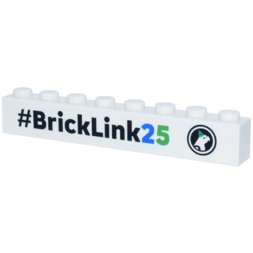 Деталь LEGO 3008pb196 Brick 1 x 8 with Black, Blue and Bright Green '#BrickLink25' and BrickLink 25th Anniversary Parrot Logo Pattern