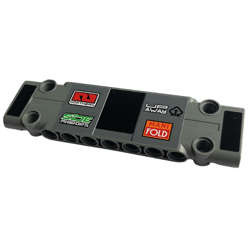Деталь LEGO 15458pb049 Technic, Panel Plate 3 x 11 x 1 with Black Rectangle, 'NORTHERN', 'UP AWAY', SiDE MIRRORS' and 'MANI FOLD' Pattern (Sticker) - Set 42129