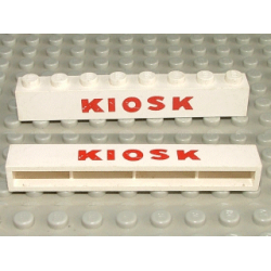 Brick 1 x 8 without Bottom Tubes with Cross Side Supports with Red 'KIOSK' Sans-Serif Thick Pattern Brick 1 x 8 without Bottom Tubes with Cross Side Supports with Red 'KIOSK' Sans-Serif Thick Pattern