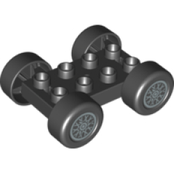 Duplo Car Base 2 x 4 with Black Tires and Silver 'X' Spoke Wheels Pattern (88760 / 88762c01pb09) Duplo Car Base 2 x 4 with Black Tires and Silver 'X' Spoke Wheels Pattern (88760 / 88762c01pb09)