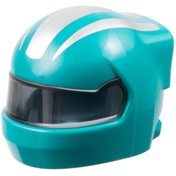 Minifigure, Headgear Helmet Formula 1 with Molded Trans-Black Visor and Printed Silver Stripes Pattern - Dark Turquoise Minifigure, Headgear Helmet Formula 1 with Molded Trans-Black Visor and Printed Silver Stripes Pattern - Dark Turquoise