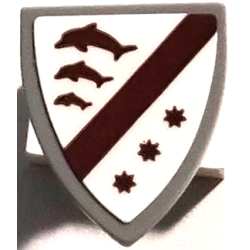 Minifigure, Shield Triangular Short with Dark Red Stripe, 3 Dolphins and Stars on White Background Pattern (Sticker) - Set 76440 Minifigure, Shield Triangular Short with Dark Red Stripe, 3 Dolphins and Stars on White Background Pattern (Sticker) - Set 76440