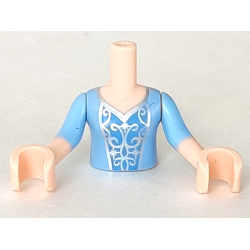 Torso Mini Doll Girl Bright Light Blue Top, Silver Scrolls on Medium Blue Inset Pattern, Light Nougat Arms and Hands with Bright Light Blue Short Sleeves