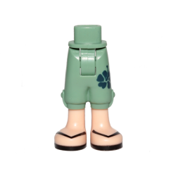 Mini Doll Hips and Trousers Cropped with Dark Blue Four-Leaf Clover, Light Nougat Legs and Black Sandals Pattern - Thick Hinge