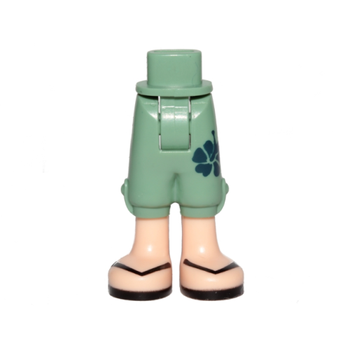 Деталь LEGO 92251c00pb18 Mini Doll Hips and Trousers Cropped with Dark Blue Four-Leaf Clover, Light Nougat Legs and Black Sandals Pattern - Thick Hinge